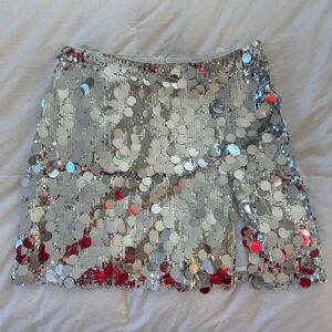 Nasty Gal Silver Sequin Metallic Disc Mini Skirt